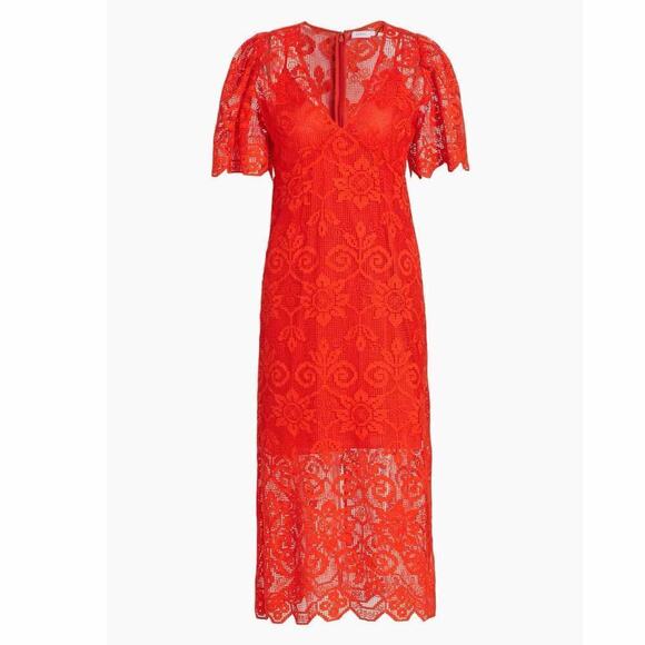 RHODE Eda Lace Midi Dress Electric Red Tuileries Lace Size US 8 - Picture 1 of 14